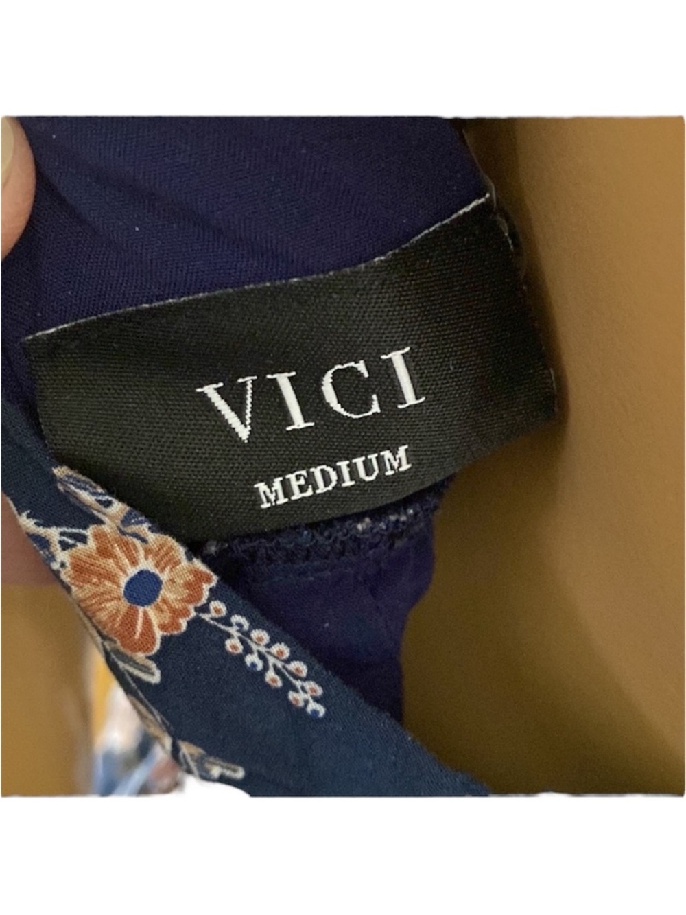 VICI Floral Wide Leg Jumpsuit Navy Blue Boho Wrap Tie Size M - Picture 7 of 8